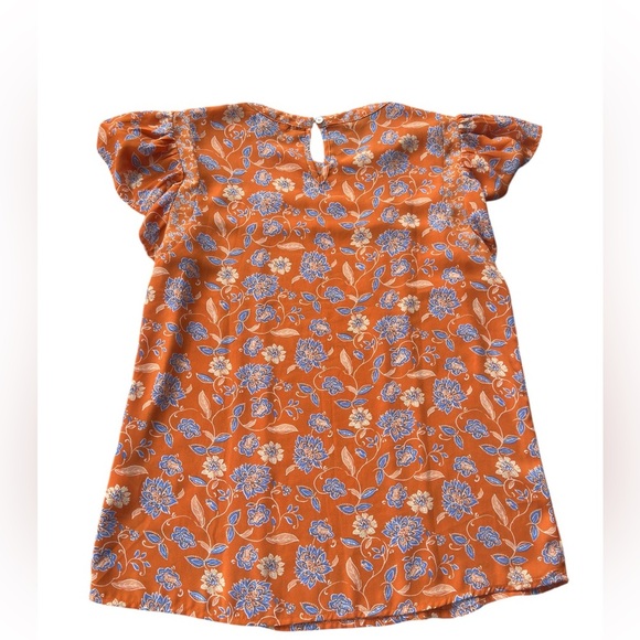 DR2 Women’s Orange Paisley Floral Blouse Flutter Sleeves Lightweight SZ Medium - Picture 6 of 8